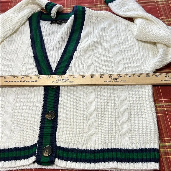 Almost Famous Women’s Cream Cable Knit Varsity Cricket Cardigan Large NWOT - Picture 8 of 12